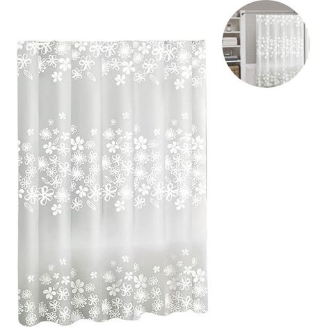 Rideau de douche 180180cm petite fleur semi-transparente rideau de douche imperméable anti-moisissure rideau de douche - Aueq - l (1/4)
