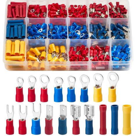 L'assortiment de 200 bornes de connecteurs de fil à sertir isolés contient une épissure bout à bout, une cosse mâle et femelle, une fourchette, un anneau à déconnexion rapide, un kit assorti (1/5)