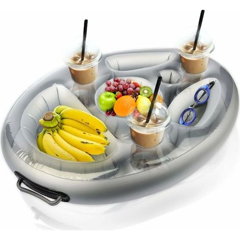 Porte-boissons flottant gonflable - Plateau de piscine à 8 emplacements pour boissons et collations, idéal pour les piscines, les spas et la plage (1/5)