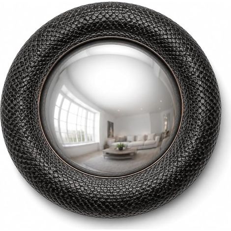 Miroir Convexe Décoratif 19 cm Miroir Mural Cadre Noir Effet Peau de Serpent Décoration Murale pour Salon Entrée Chambre ou Bureau Système d'Accroche Inclus (1/5)