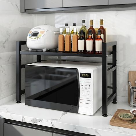 Étagère à Micro-Ondes Extensible, étagère de Cuisine à 2 Niveaux Extensible pour Micro-Ondes, étagère de Cuisine Debout pour Four/cafetière, Support de Micro-Ondes Stable (1/5)
