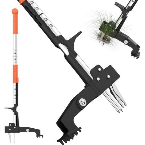Désherbeur manuel, longue manche 1m, acier inoxydable, fonction pédale, sans se pencher, extracteur de mauvaises herbes et racines, adapté aux jardins et pelouses, (rouge), (1/5)