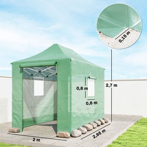 Serre pliante pliable en aluminium d'environ 200 x 300 x 270 cm, avec toit en pente, portes et fenêtres à fermeture éclair. (1/5)