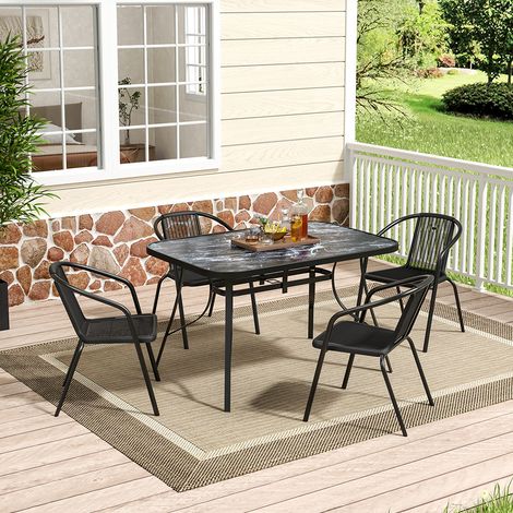 Black Rectangular Garden Tempered Glass Marble Coffee Table with Four chairs (1/5)