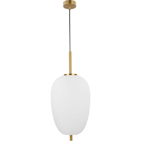 Merano Cornwall 27cm Globe Pendentif Plafonnier Verre Opale Laiton Antique Métal Noir Tissu Fil LED E27