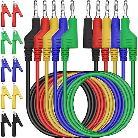 5 cordons de test pour multimètre 4 mm, câble à connecteurs banane en 5 couleurs, 10 pinces crocodiles isolées, kit de pointes de test pour ampèremètres à fil (1/5)