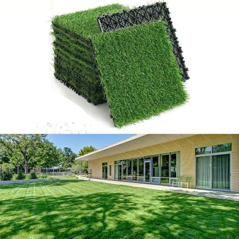 LOLLANDA Lot de 12 Gazon synthétique haute densité de qualité supérieure,aspect naturel et réaliste pour votre jardin, votre animal de compagnie ou votre chien (1/5)