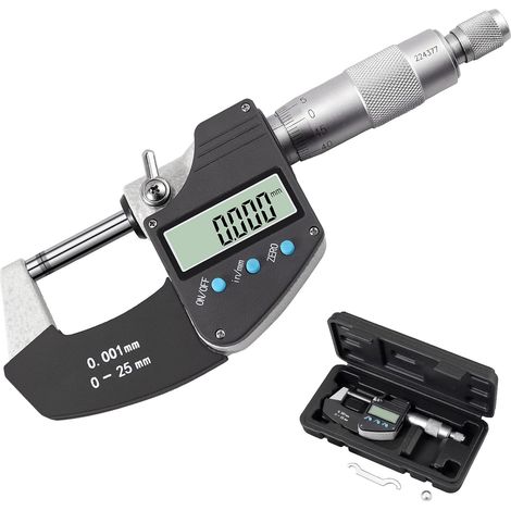 Micromètre Numérique Extérieur LCD Multifonction 0-25mm 0.001mm Pouces/Métriques Affichage Numérique et Lecture d'Échelle 2 en 1 avec Fonction d'Arrêt Automatique et Maintien des Données (1/5)