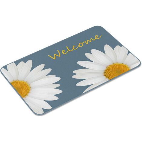 Daisy Pattern Decorative Rug, Non-Slip Absorbent Bath Mat - Blue 40 × 60cm (1/5)
