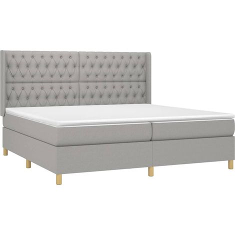 Cadre de lit LED avec sommier tête de lit matelas surmatelas 200x200 cm tissu gris clair TDL0207776
