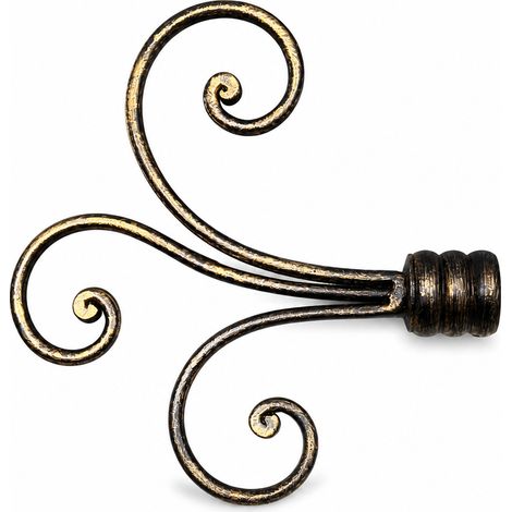 Lot de 2 embouts arabesque de tringle à rideaux Ø20 mm en fer forgé – Noir et or (1/4)
