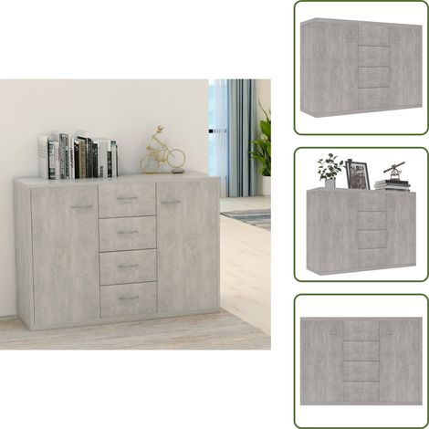 Buffet Gris béton 88x30x65 cm Bois d'ingénierie - Buffet Gris - Meuble Rangement - Armoire Entrée - Commode Tiroir - Mobilier Salon (1/5)