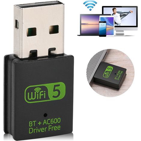 Adaptateur WiFi Bluetooth 4.2 RTL8821CU 600Mbps, Double Antenne, Pilotes Inclus, Carte Réseau USB sans Fil 2 en 1