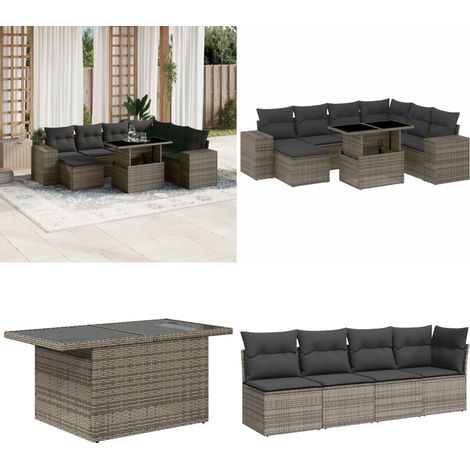 8-tlg. Garten-Sofagarnitur mit Kissen Grau Poly Rattan - Gartenmöbel Set - PE-Rattan Möbel - Outdoor Lounge - Gartenecke - Sofasatz - Home & Living (1/5)
