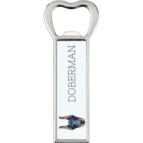 Doberman, Dobermann I - abridor de botellas con una foto y una inscripción para la cerveza Art-Dog (1/5)
