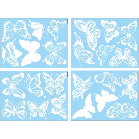 [Décors Fenêtre] Anti-collision Butterfly PVC 4 planches/24 motifs pour prévention collisions oiseaux veranda portes (1/5)