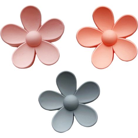 3 pinzas para el cabello mate con forma de flor en colores pastel, horquillas planas para mujer de 7,5 cm (campanilla de invierno, rosa, gris)