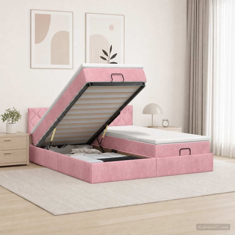 vidaXL Lit coffre avec matelas et LED Rose 180 x 200 cm Velours (1/5)