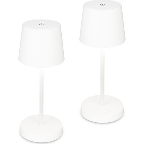 Briloner PIHA Set di 2 lampade LED da tavolo a batteria, dimmer touch, ricarica USB, IP44, batteria sostituibile, bianco, Ø10,5x26 cm