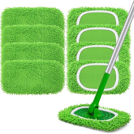 lingettes de nettoyage réutilisables en microfibre et chenille - lavables à sec et à l'eau - compatibles avec le balai Swiffer Sweeper - tête de balai non incluse (1/5)