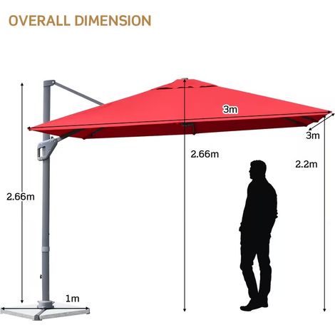 10ft Cantilever Garden Parasol, 360° Rotatable Offset Patio Umbrella with Crank Handle & Adjustable Tilt, Supplied with Cross Base for Deck, Backyard & Beach (1/5)