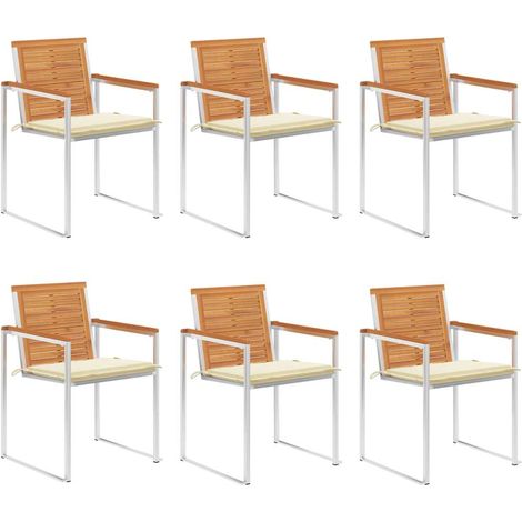 Lot de 6 Chaises de jardin - Chaises d'extérieur pour terrasse/jardin avec coussins Bois d'acacia solide BV985778 - BonneVie (1/5)