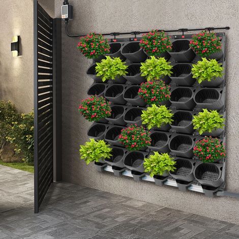Gojoy – Sac de fleurs suspendu avec irrigation automatique – 36 poches empilables – Jardin vertical décoratif pour balcon et cour – Noir