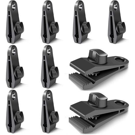 Lot de 10 clips de fermeture pour rideaux, bâches, clips pour fixation de bâches, pour tentes, camping, soleil, coupe-vent, accessoires (noir) (1/5)
