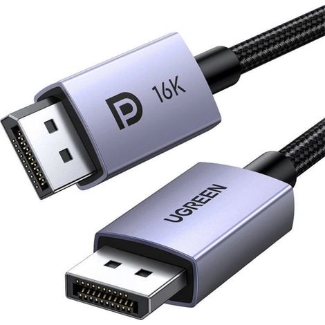 Cable trenzado DisplayPort 2.1 16K 3D Vision de 2 m, color gris