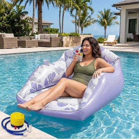 Fauteuil de piscine gonflable 3 en 1 avec porte-gobelet, nouveau fauteuil flottant ergonomique 2026, chaises longues gonflables pour adultes (1/5)