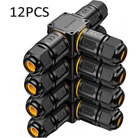 12 PCS Connecteurs de Câbles Étanches IP68 - Boîte de jonction 3 voies connecteur etanche 3 fils - Raccordement extérieur du jardin - Dérivation de câble 6-11mm - Coffret électrique externe étanche
