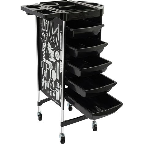 52  36  90cm, Friseurwagen, Salon Rollwagen mit 5 ausziehbaren Schubladen Faltbare Gerätehalter SPA Friseurwagen für Stylist Friseur Haarstyling (Schwarz)