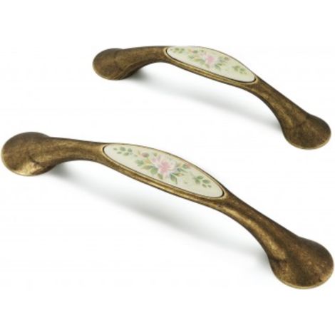 Tirador Hana 9841 - Marfil, decorada/Bronce rústico. 137x20x28mm. Entrepuntos 96mm.