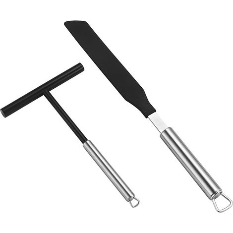 Accessoires pour 2 machines à crêpes antiadhésives, ensemble d'épandage de crêpes et pelle, râteau à crêpes en acier inoxydable, applicateur de gâteau, épandeur de crêpes (1/3)