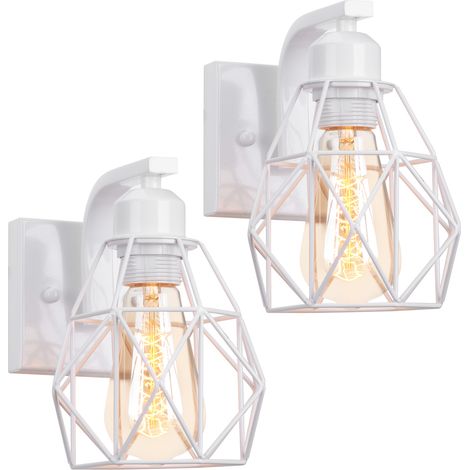 2PCS Retro Indoor Wall Lights Metal Cage Wall Sconce Modern Retro Wall Light White For Bedroom Kitchen Living Room