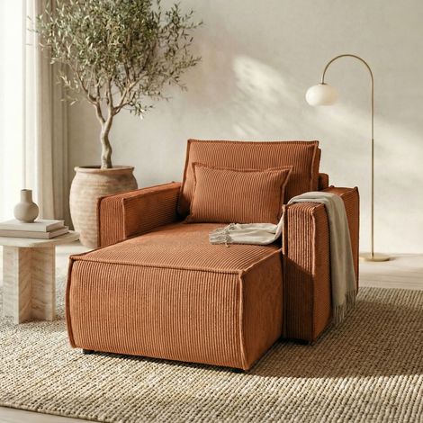 Fauteuil 104x140x88 cm en velours côtelé terracotta (1/5)
