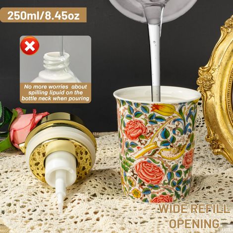 Distributeur de savon mousse en céramique Vintage Rose pour salles de bains et cuisines - Distributeur à pompe rechargeable pour lotion/savon mousse liquide (1/5)