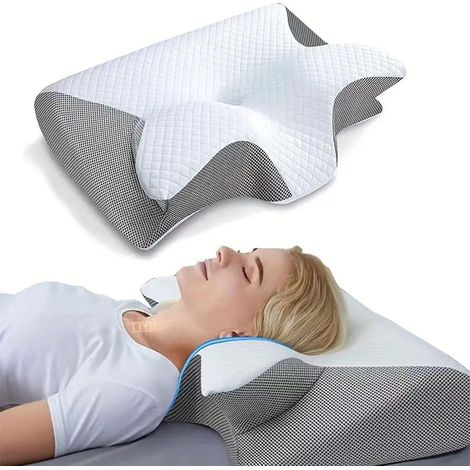 Oreiller ergonomique cervical – 2 en 1 mousse mémoire – pour nuque et dos – dormir sur le côté/ventre – Gris (1/5)