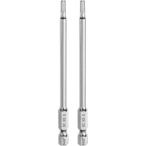 2pcs Foret à Tête Hexagonale 3mm (H3) Métrique 1/4" Tige Hexagonale 100mm (4") Long Embouts de Tournevis Magnétique Acier S2 Foret Hexagonaux à Pointe Plate pour Vis (1/5)