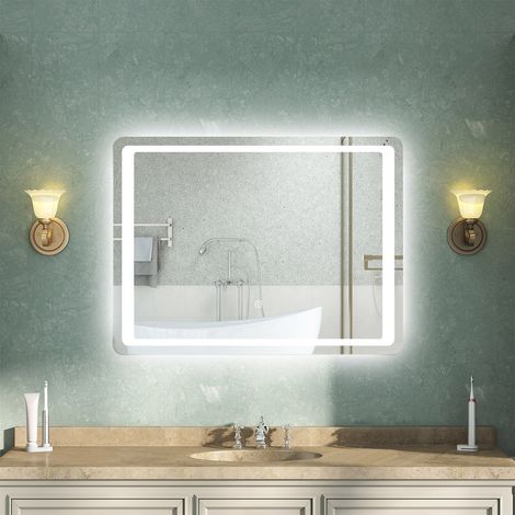 Acezanble Rectangle 80x60cm Bathroom LED Mirror with Anti-fog, Horizontal or Vertical, Touch Switch, Memory Function