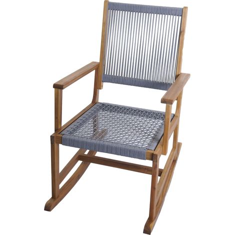 [NUNCA USADO] Silla mecedora HHG-730, silla balancín para jardín, silla relax, tumbona mecedora, madera de acacia, mimbre trenzado, gris (1/5)