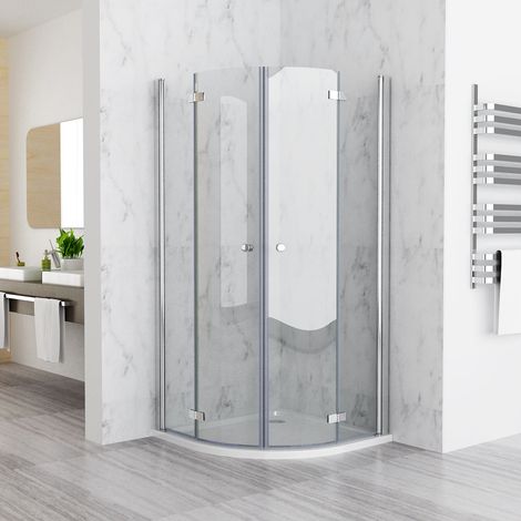 Duschkabine Falttür Eckeinstieg Duschabtrennung ESG Nano Glas, Runddusche 80x80x197
