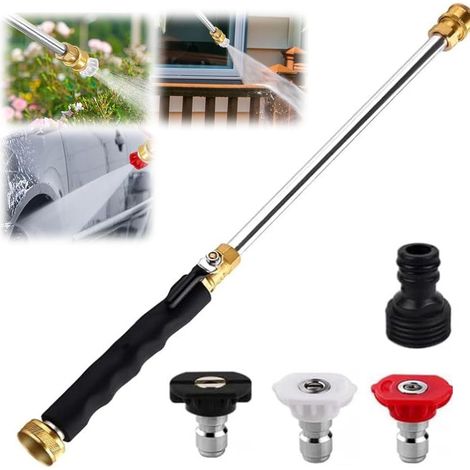 Lance Nettoyeur Haute Pression – Pistolet Multifonction avec Raccord Rapide et 3 Buses, pour Voiture, Terrasse, Jardin et Nettoyage Extérieur (Noir) (1/5)