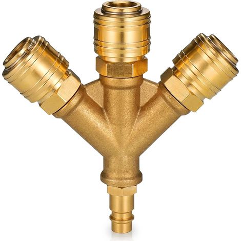 Répartiteur d'air comprimé à 3 voies avec raccords, 1/4", répartiteur d'air, 3 répartiteurs d'air comprimé avec filetage extérieur (1/5)
