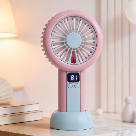 Mini-Ventilator mit Digitalanzeige – Pink & Blau, 99 Geschwindigkeitsstufen, USB-aufladbar – lsw (1/5)