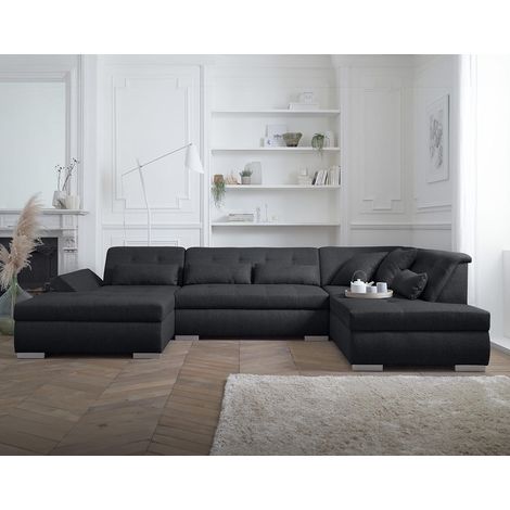 Vermont – wohnlandschaft 7-sitzer ecksofa in u-form – xxl – rechts - schwarz