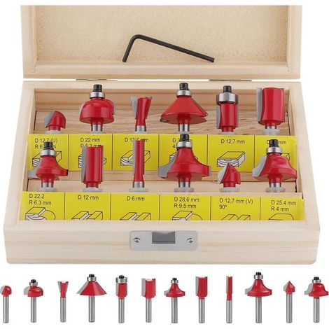 Set di 12 punte per fresa in carburo di tungsteno con chiave regolabile (12 punte con gambo da 6,35 mm – rosse) (1/5)