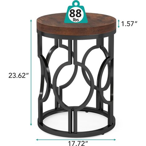 Table d'appoint ronde, petite table basse en bois, table de chevet pour chambre à coucher, meuble d'appoint compact (1/5)