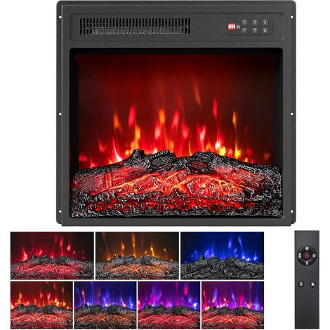 COSTWAY 18" Inserto elettrico per caminetto 750W/1500W, caminetto elettrico con telecomando, 7 colori realistici delle fiamme, 5 livelli di luminosità regolabili, timer da 8 ore, caminetto da incasso