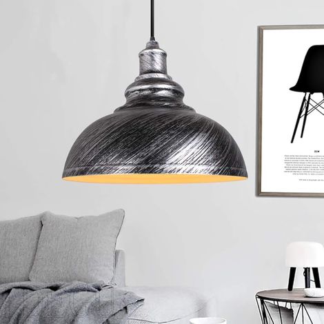 Suspension Luminaire Industrielle, 29CM Lustre Suspension en Métal E27 Plafonnier Vintage pour Cuisine Salon Salle à Manger Chambre (Argent Rouille) (1/5)